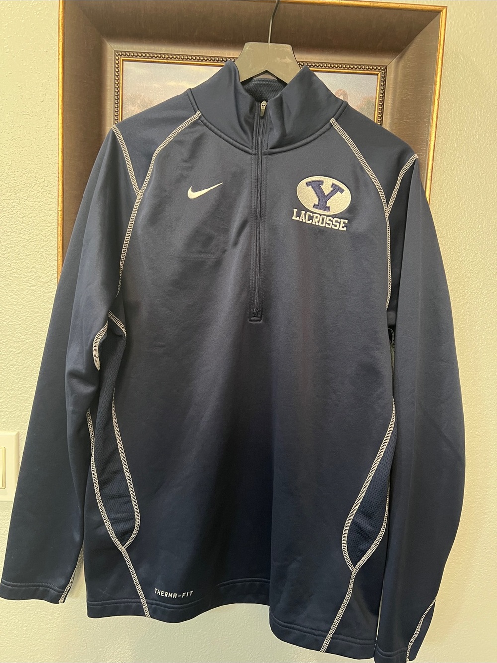 NIKE Therma-Fit BYU COUGARS LACROSSE 1/4 Zip Pullover Sweatshirt Blue/White M